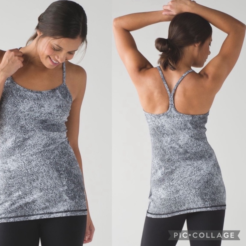 Lululemon Power Y Tank Luon Spray Jacquard White Black Size 10